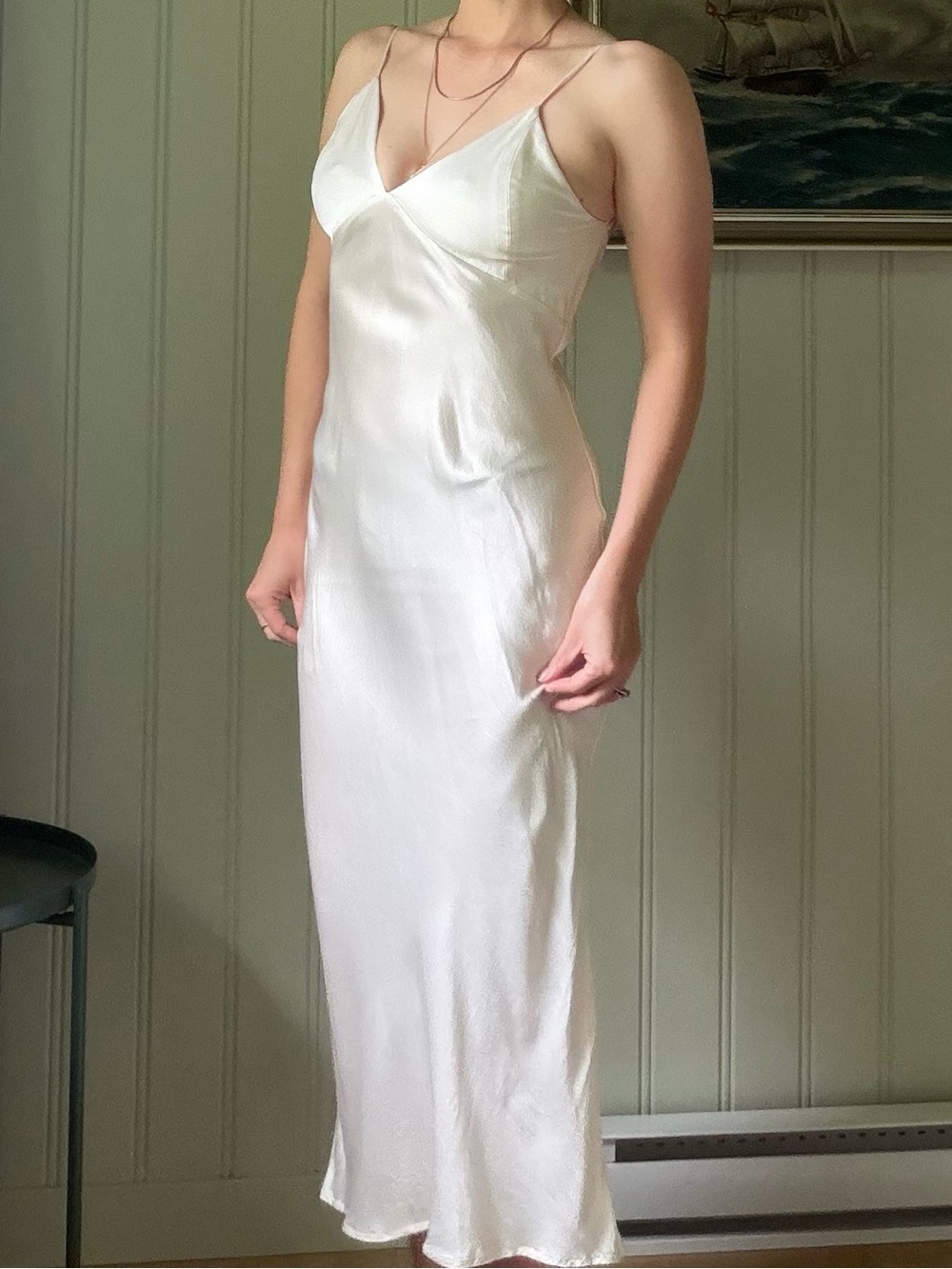 Park & Fifth Co Davenport Bridal White Satin Silk Like Slip Midi Dress - Medium